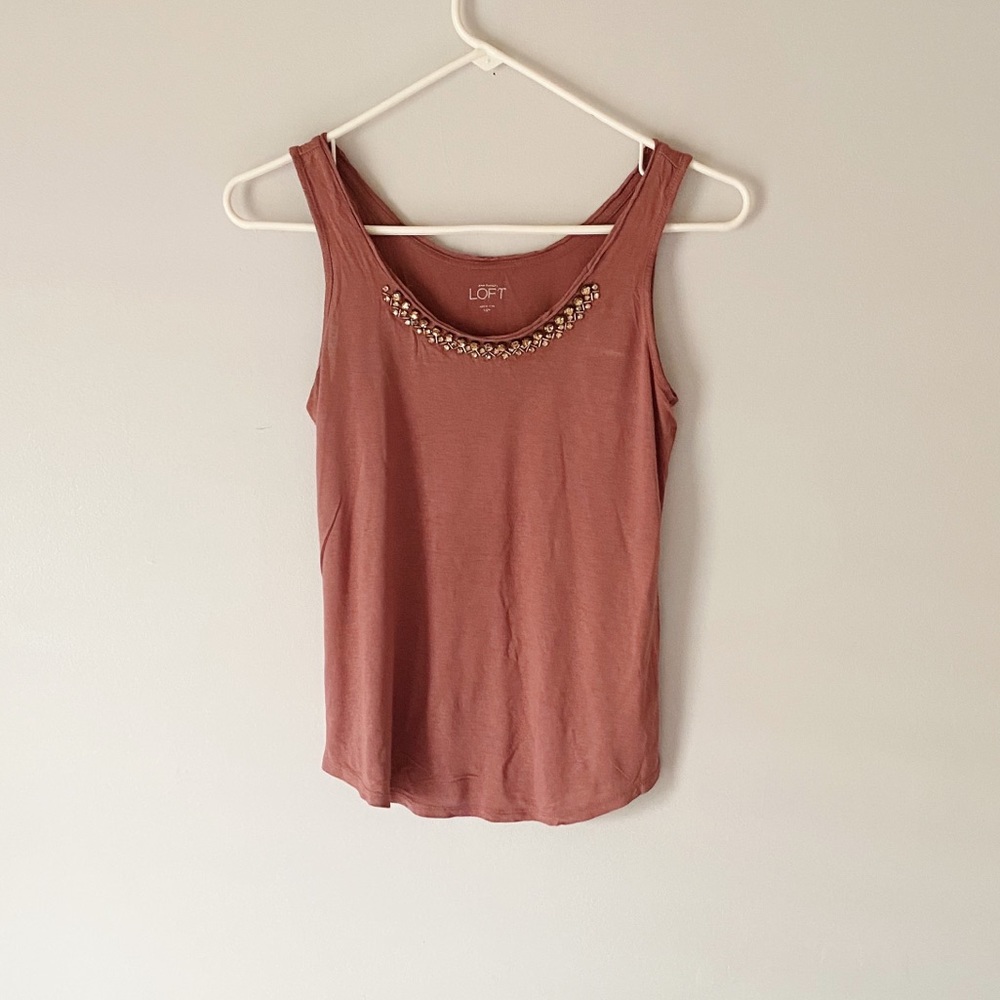 LOFT Women’s Mauve Rhinestoned Tank Top
